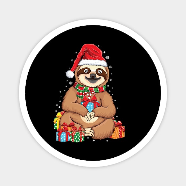 Merry Slothmas Christmas sloth pajamas Santa hat slow ho ho Xmas sloth Magnet by UNXart
